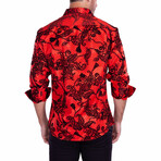 Velvet Paisley + Metallic Windowpane Long Sleeve Button-Up Shirt // Red (XS)