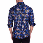 Abstract Dec Pattern Metallic Long Sleeve Button-Up Shirt // Black (3XL)