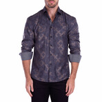 Metallic Geo Print Long Sleeve Button-Up Shirt // Black (3XL)