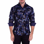 Velvet Paisley + Metallic Long Sleeve Button-Up Shirt // Royal (XL)