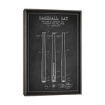 Baseball Bat Charcoal Patent Blueprint by Aged Pixel (26"H x 18"W x 0.75"D)