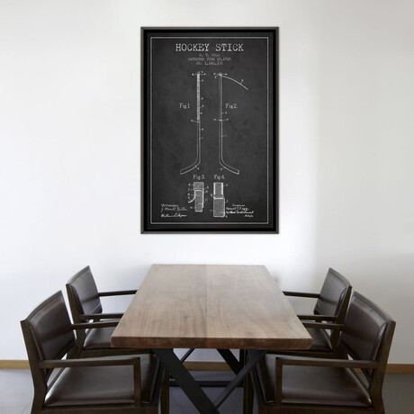 Hockey Stick Charcoal Patent Blueprint by Aged Pixel (26"H x 18"W x 0.75"D)