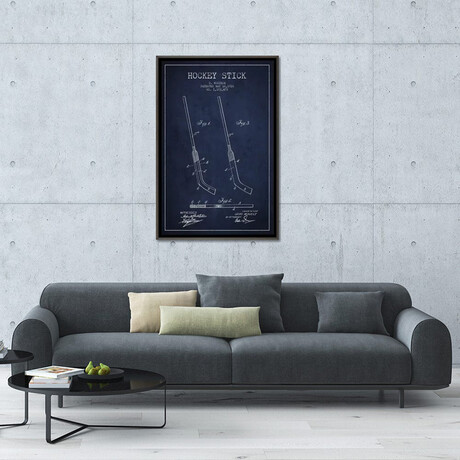 Hockey Stick Navy Blue Patent Blueprint by Aged Pixel (26"H x 18"W x 0.75"D)