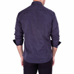 Brushed Satin Long Sleeve Button-Up Shirt // Navy (L)