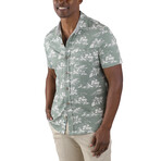 Airotec® Performance Stretch Slim-Fit Short Sleeve Button Up // Chinois Green + Tropical Waves (L)