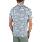 Airotec® Performance Stretch Slim-Fit Short Sleeve Button Up // Blue Fog + Tropical Waves (L)