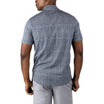 Airotec® Performance Stretch Slim-Fit Short Sleeve Button Up // Navy + Gray Heather Leaves (L)