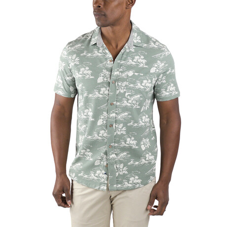 Airotec® Performance Stretch Slim-Fit Short Sleeve Button Up // Chinois Green + Tropical Waves (XS)