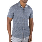 Airotec® Performance Stretch Slim-Fit Short Sleeve Button Up // Navy + Gray Heather Leaves (M)