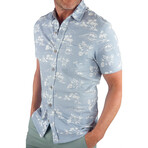 Airotec® Performance Stretch Slim-Fit Short Sleeve Button Up // Blue Fog + Tropical Waves (2XL)