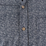 Airotec® Performance Stretch Slim-Fit Short Sleeve Button Up // Navy + Gray Heather Leaves (L)