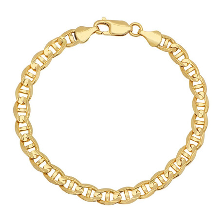 Hollow 14K Yellow Gold 3.5MM Thick Flat Mariner Link Chain Bracelet (8")