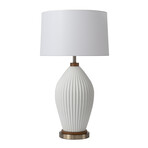 Santa Clara 28" Bone Porcelain Table Lamp // 4-Way Rotary Switch // Weathered Brass + Walnut