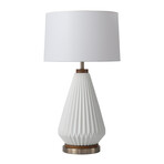 Concord 28" Bone Porcelain Table Lamp // 4-Way Rotary Switch // Weathered Brass + Walnut