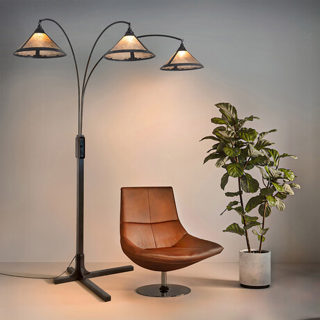 Natural Mica 86" 3-Light Arc Lamp // Dimmer Switch (Espresso + Bronze)