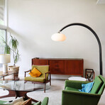 Vaulted 84" Arc Lamp by Peter Morelli // Dimmer Switch (Weathered Brass + Walnut)