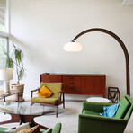 Vaulted 84" Arc Lamp by Peter Morelli // Dimmer Switch (Weathered Brass + Walnut)