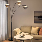 Palm Springs 83" 3-Light Arc Lamp // Dimmer Switch (Weathered Brass + Bluetone Shades)
