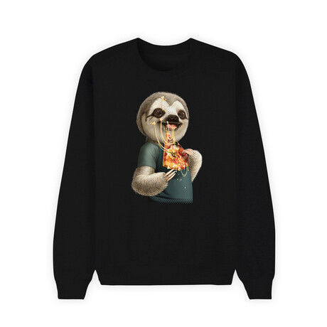 Sloth Eat Pizza Sweatshirt // Black (X-Small)