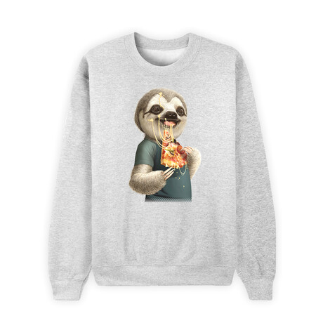 Sloth Eat Pizza Sweatshirt // Gray (X-Small)