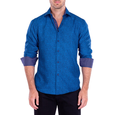 Stained Glass Long Sleeve Button Up Shirt // Blue (XS)