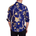 Gilded Long Sleeve Button Up Shirt // Navy (M)