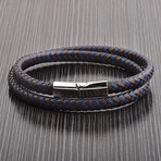 Blue + Brown Leather Wrap Bracelet // 17"
