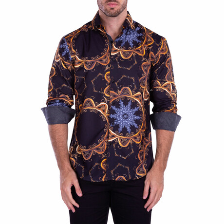 Mandala Motif Long Sleeve Button-Up Shirt // Black (L)