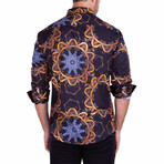 Mandala Motif Long Sleeve Button-Up Shirt // Black (2XL)