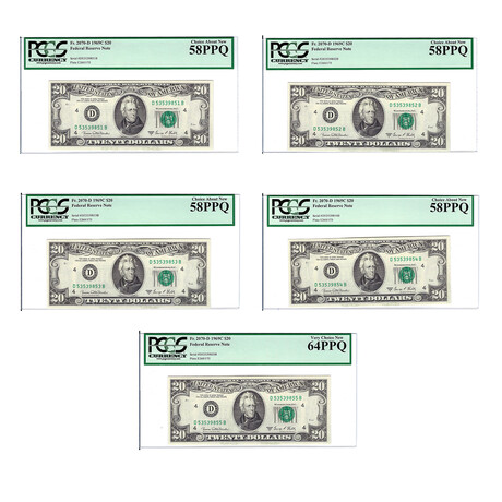 1969-C $20 Small Size Federal Reserve Note // Sequential Set of 4 // PCGS Certified About New 58 PPQ