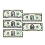 2013 $2 Federal Reserve Note // Sequential Set of 5 Star Notes // Choice Crisp Uncirculated // Deluxe Collector's Pouch