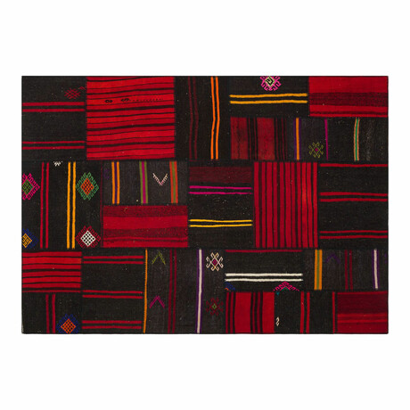 Patchwork Hand Woven Anatolian Kilim Rug // Red // 5.5' x 7.8'