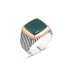 Sterling Silver + Plain Green Agate Stone Ring (9)