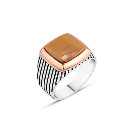 Sterling Silver + Plain Tiger's Eye Stone Ring (10)