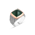 Sterling Silver + Cut Green Zircon Stone Ring (12)