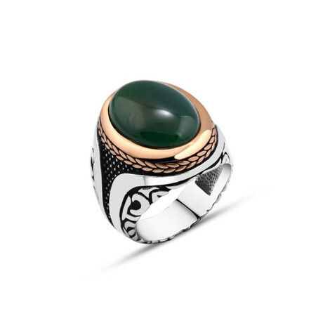 Sterling Silver + Green Agate Stone Ring (10)