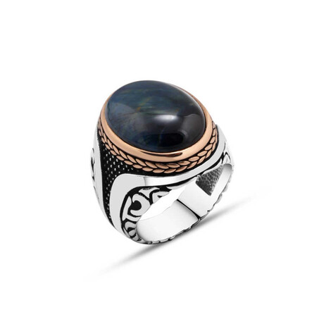 Sterling Silver + Blue Tiger's Eye Ring (10)