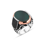 Sterling Silver + Plain Green Agate Stone Ring (9)