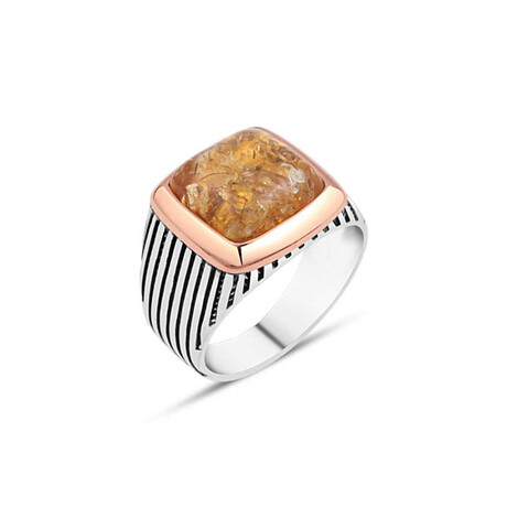 Sterling Silver + Synthetic Amber Ring (10)
