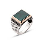 Sterling Silver + Green Agate Stone + Zircon Embellished Square Ring (11)