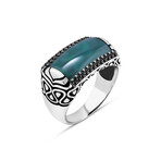 Sterling Silver + Green Agate Stone Edge + Tiny Black Zircon Stone Ring (9)