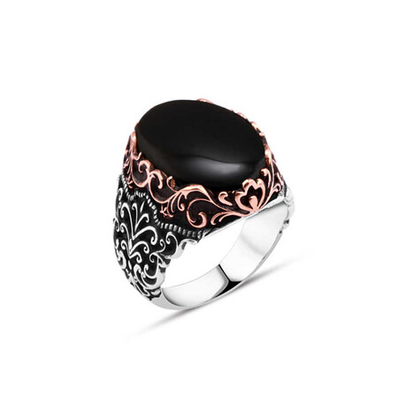 Sterling Silver + Plain Onyx Ring (10)