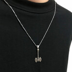 Sterling Silver Balta Skull Axe Pendant + Wheat Chain Necklace // 21.65"