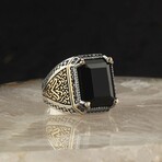 Black Onyx Ring // Style 1 // Black + Silver (8.5)