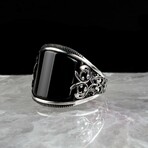 Curved Onyx Ring // Black + Silver (5.5)
