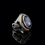 Amethyst Ring with Double Headed Eagle // Purple + Silver + Black (8.5)