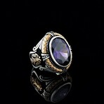 Amethyst Ring with Double Headed Eagle // Purple + Silver + Black (8.5)