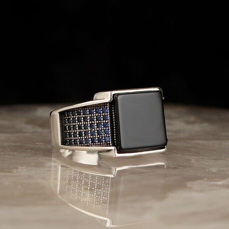 Onyx Ring with Sapphire Stones // Blue + Black + Silver (5)