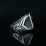 Red Cubic Zirconia Ring // Red + Silver (7.5)