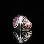 Real Ruby Ring with Red Enamel // Red + Silver (5.5)